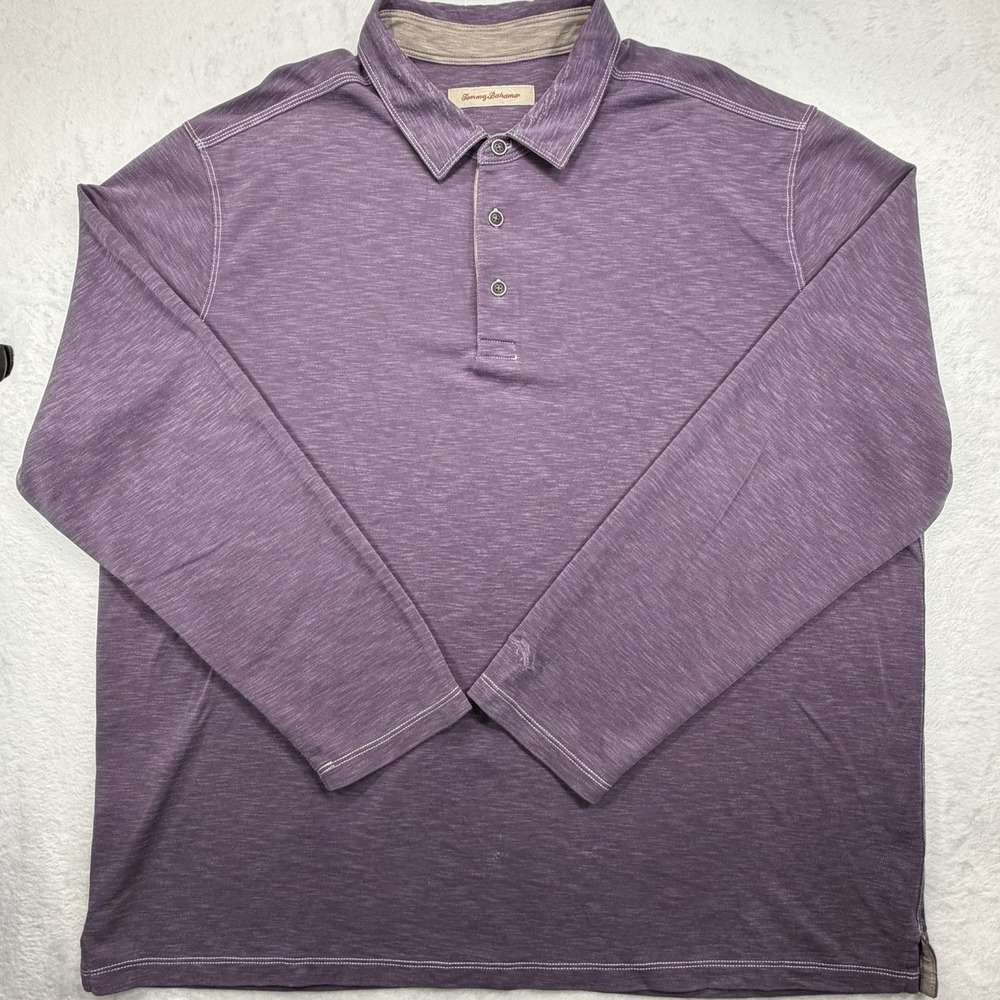 TOMMY BAHAMA Shirt Mens XXL Modal Blend Polo Performance Long Sleeve Purple